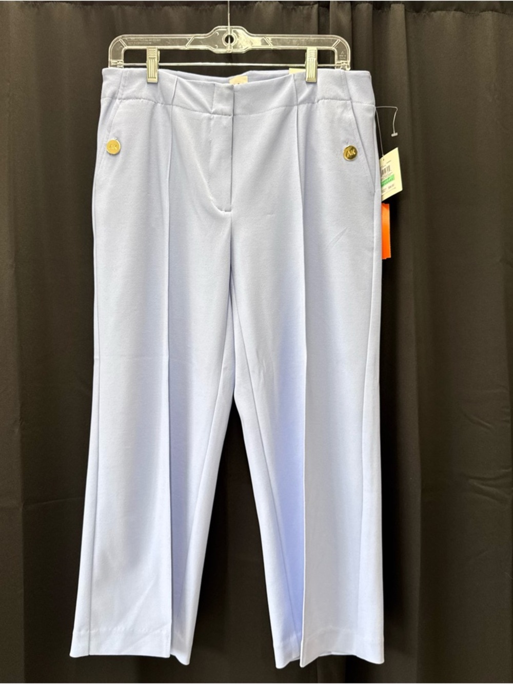 Anne Klein Powder Blue Straight Leg Dress Pants with Gold Buttons